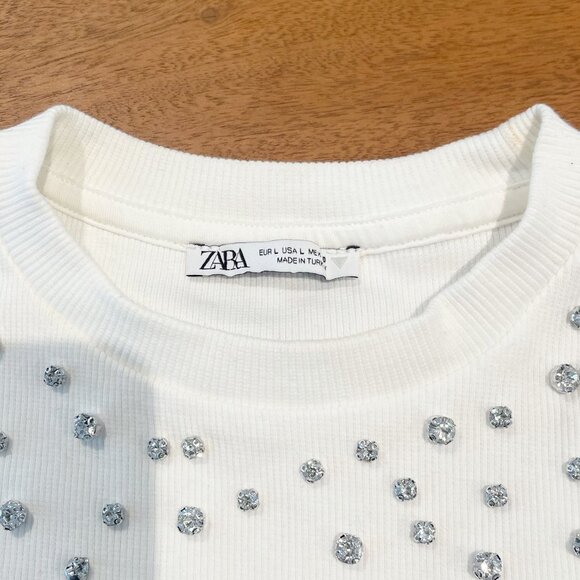 ✨ White Jewel Crop Tee | Zara - Picture 3 of 4
